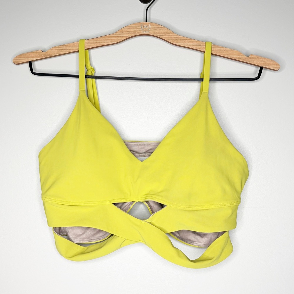 Lululemon Still Now Sports Bra Size 10 Yellow Yoga Athletic Gym Top Womens